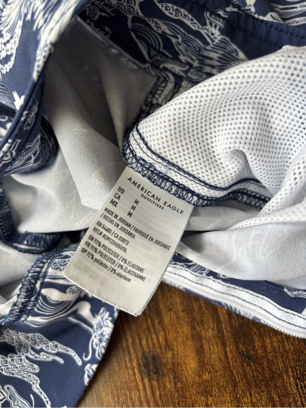 American Eagle x NAITO Japanese Dragon Crane Swim Trunks Size Medium Blue - Picture 5 of 5